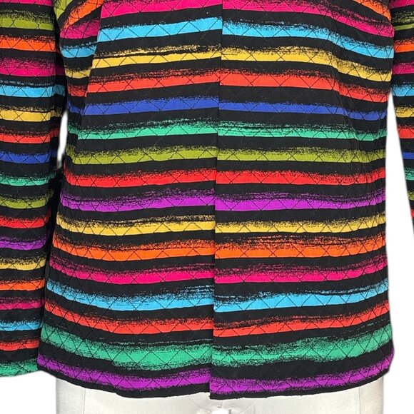 Vintage Maggie London Blazer Size 8 Silk Quilted Jacket Rainbow Striped Retro - Picture 4 of 11